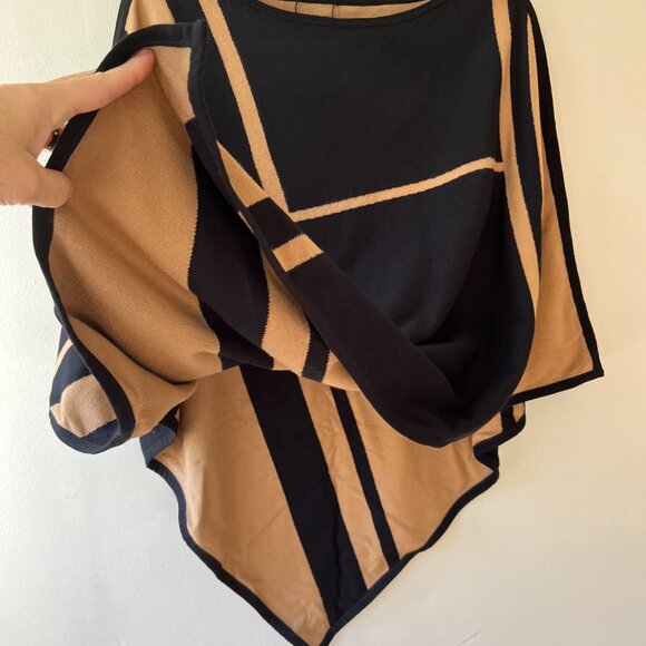 Chicos Sz L XL Reversible Knit Poncho Black Brown Tunic Sweater Cover Up - Picture 4 of 5